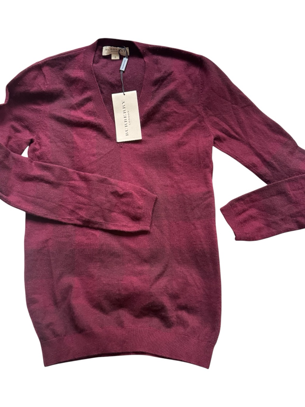 Burberry London Plum V-Neck Cashmere Preppy Fall Sweater Size S Nwt